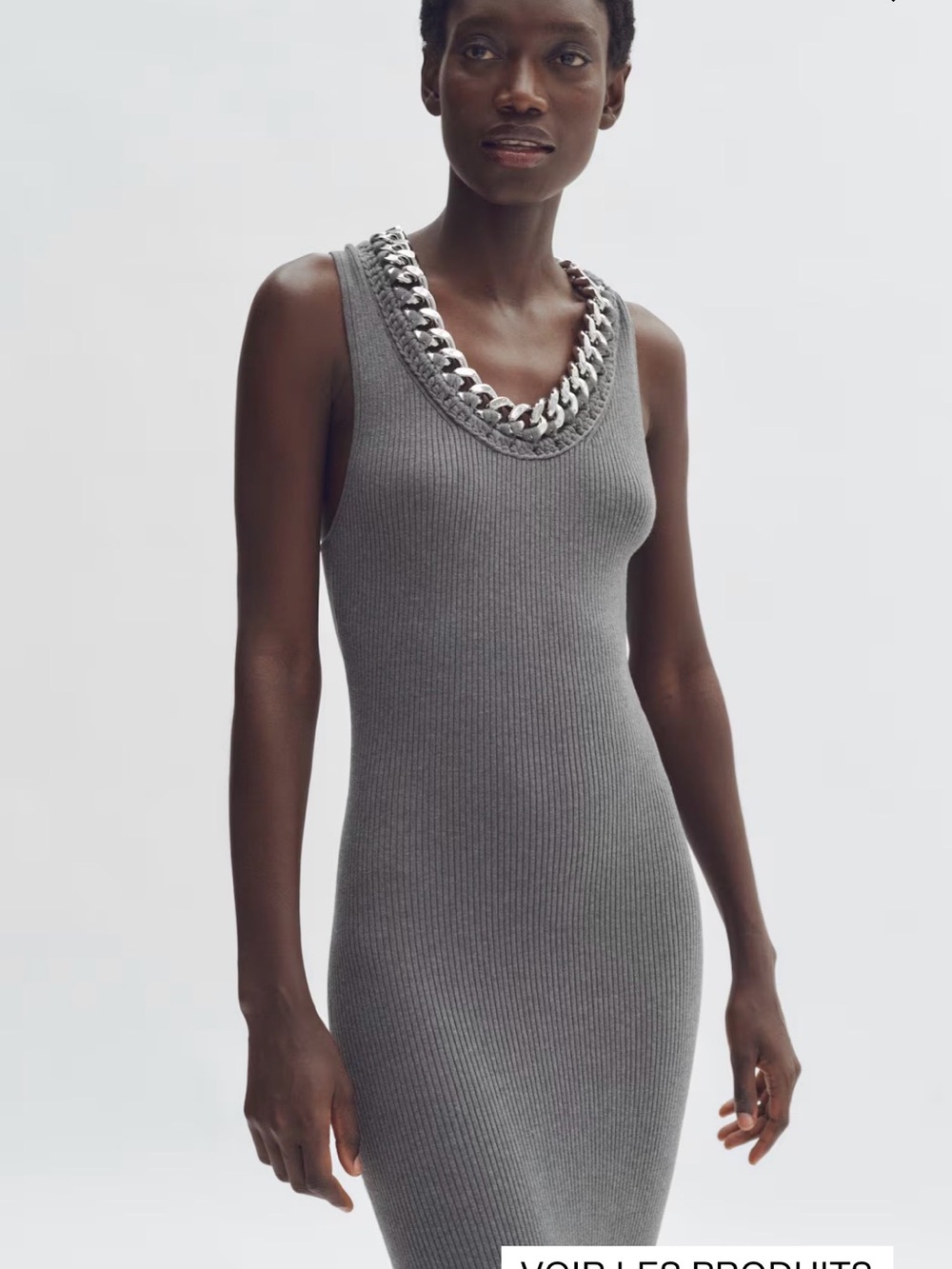 Stella McCartney H&M collab. Grey Ribbed Midi Tank Dress with Chain Trim